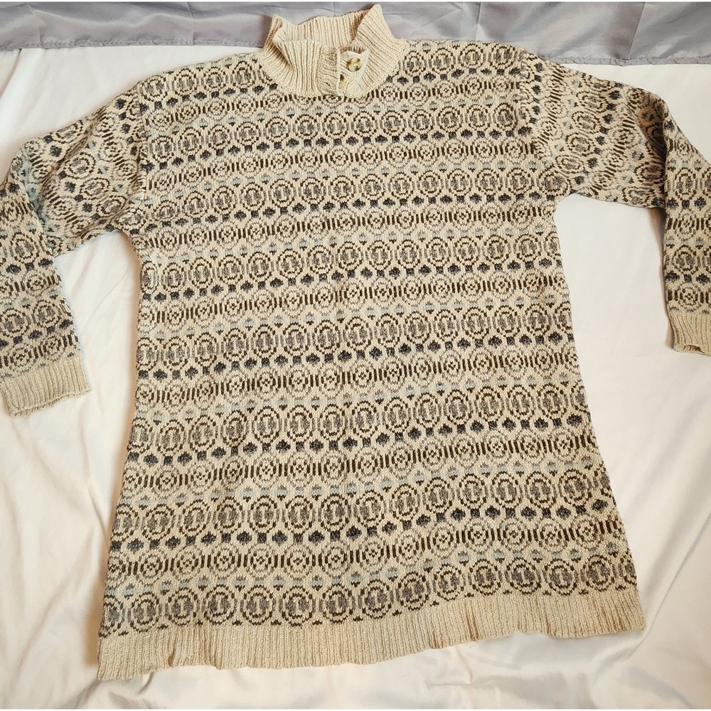 Prides Landing Vintage Silk Blend Fair Isle Sweater Mock Neck Earth Tones Large